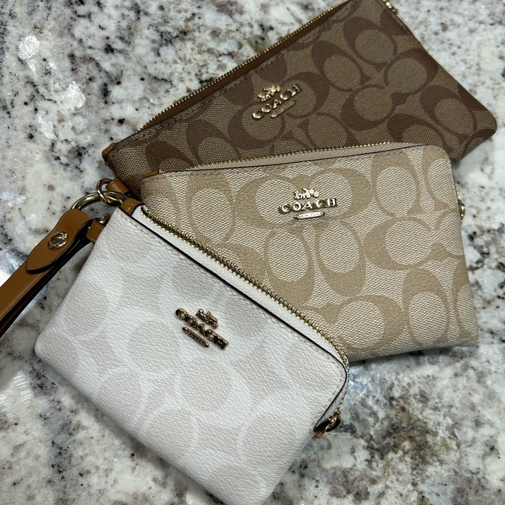 COACH Set of Three Signature Wristlets in Brown, Tan & Cream